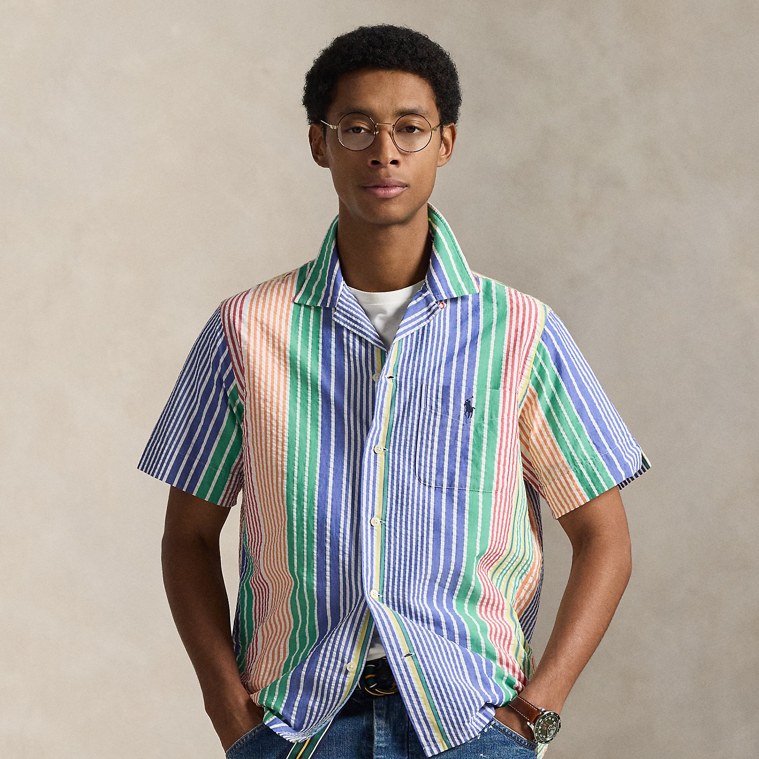Classic Fit Striped Seersucker Shirt