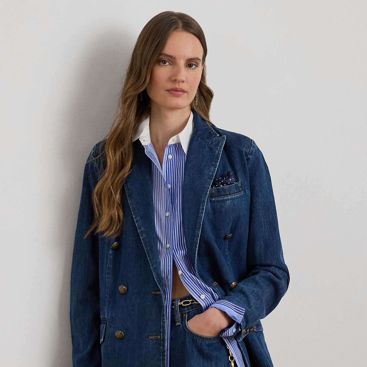 Double-Breasted Denim Blazer