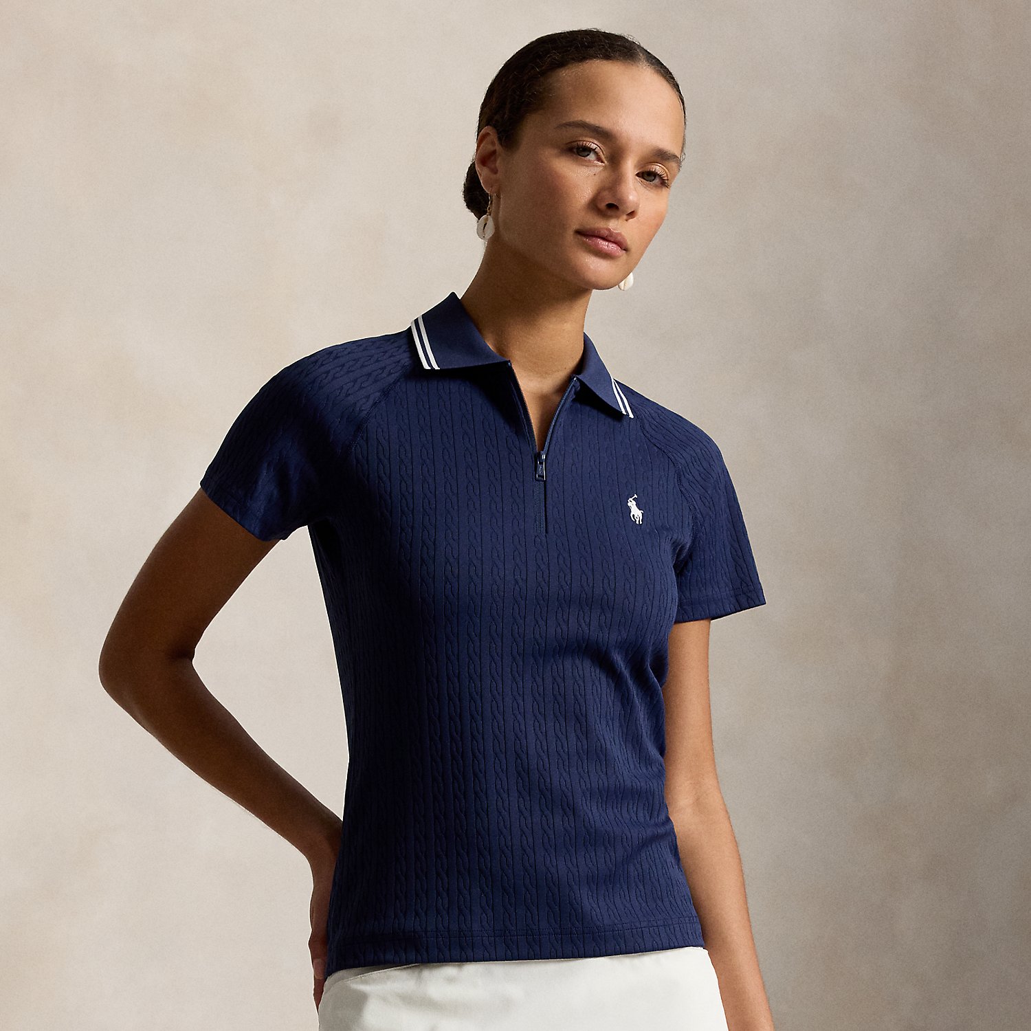 Cable Jacquard Quarter-Zip Polo Shirt
