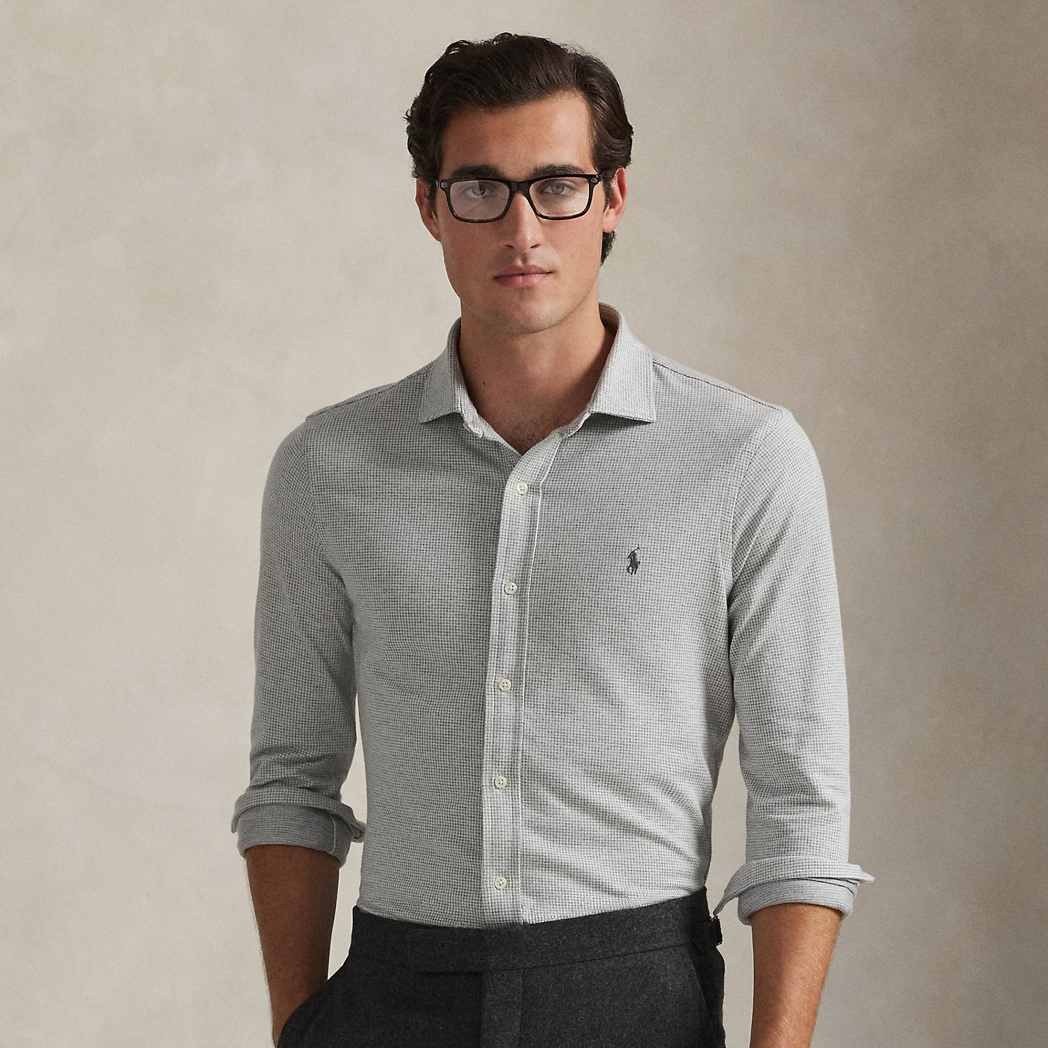 Houndstooth Jersey Spread-Collar Shirt by Polo Ralph Lauren