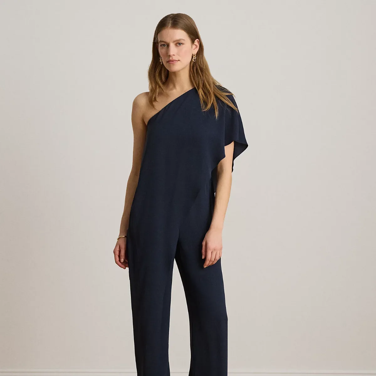 Cape Georgette One-Shoulder Jumpsuit
