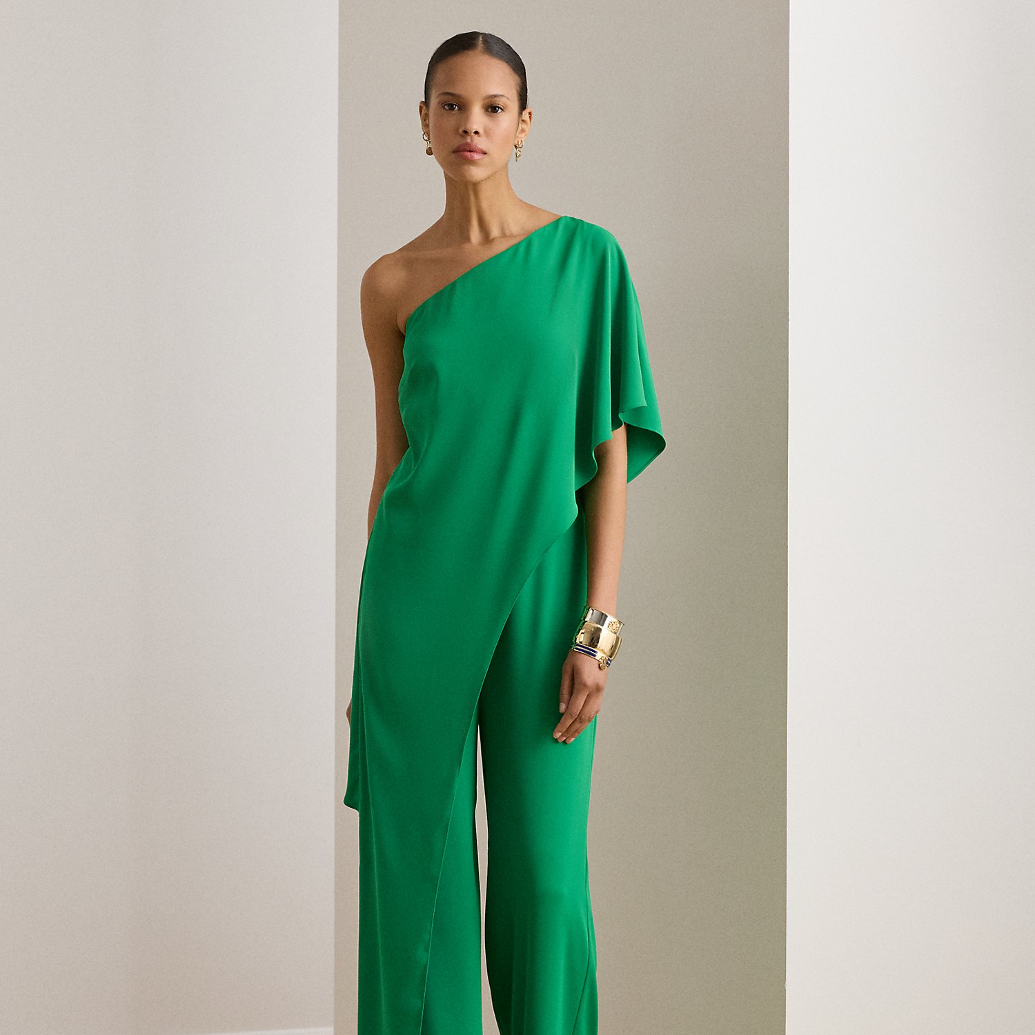 Cape Georgette One-Shoulder Jumpsuit by Lauren Ralph Lauren