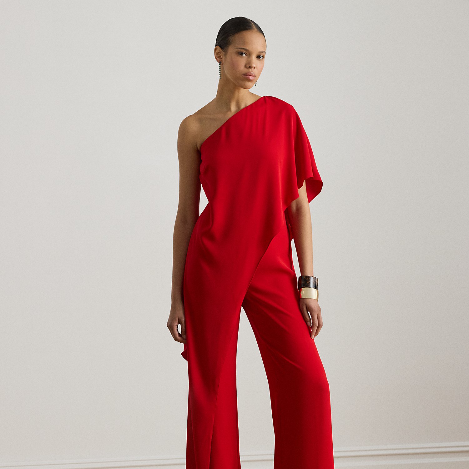 Cape Georgette One-Shoulder Jumpsuit