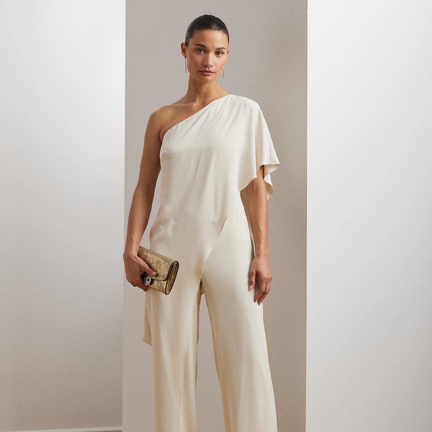 Cape Georgette One-Shoulder Jumpsuit