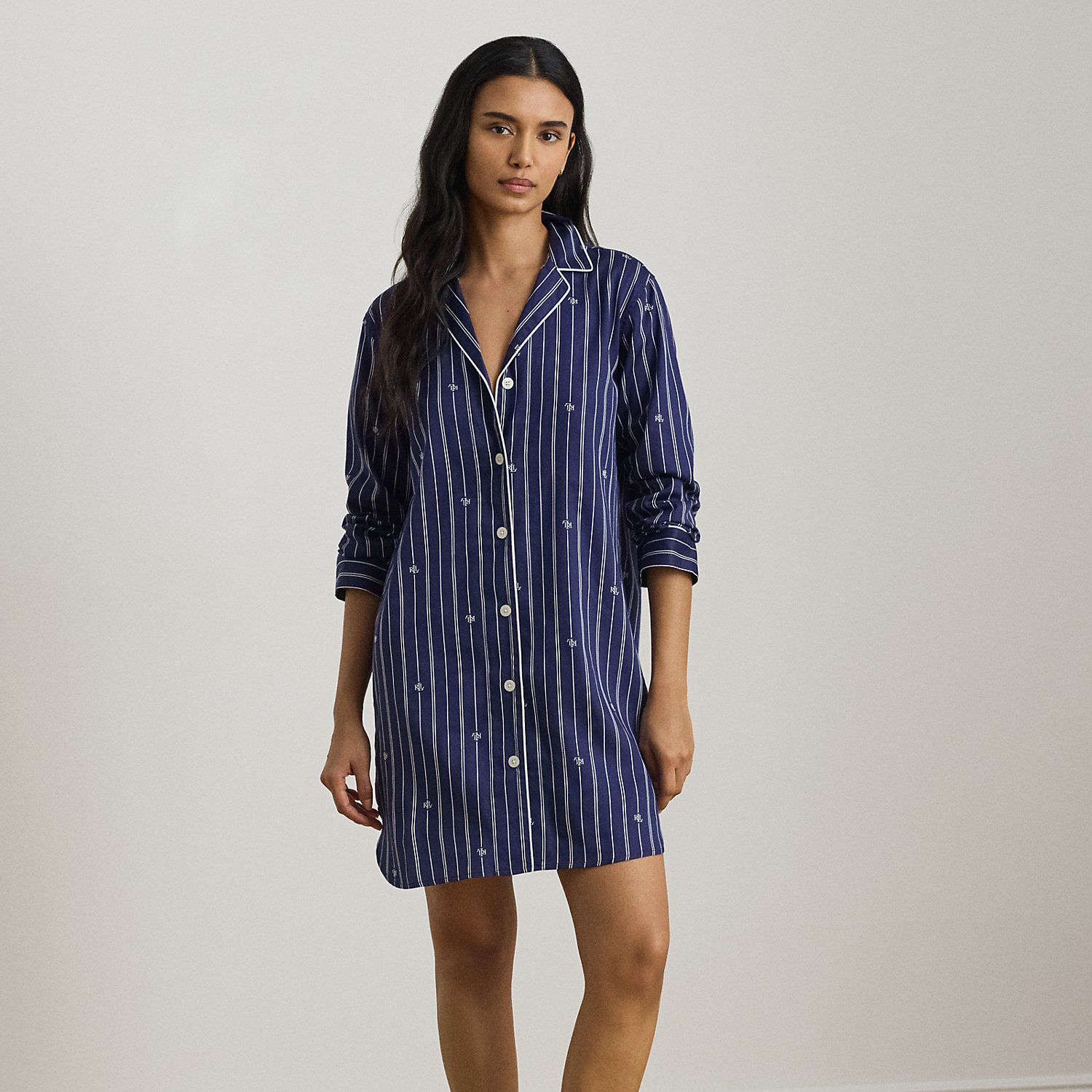 Logo Striped Sateen Sleep Shirt
