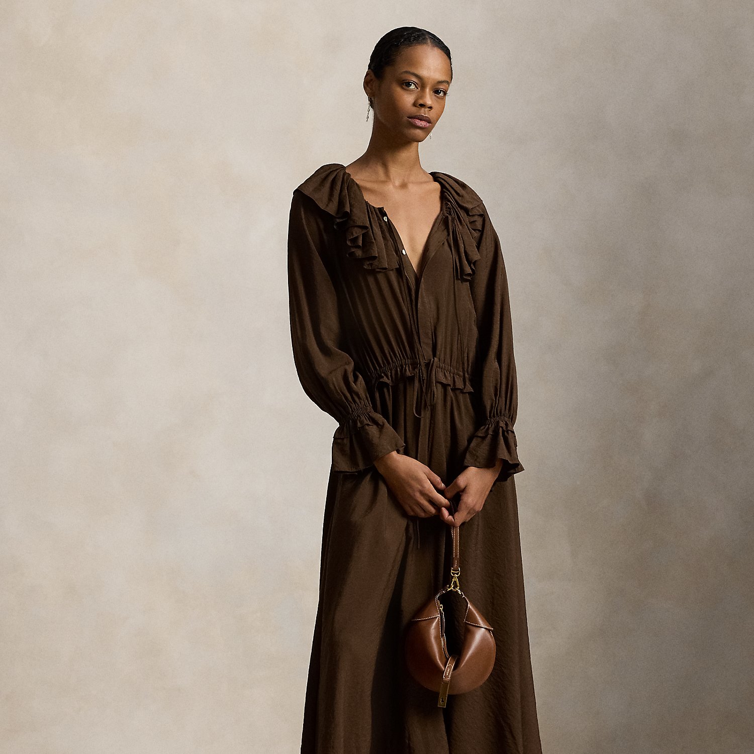 Ruffled Blouson Crepe Dress
