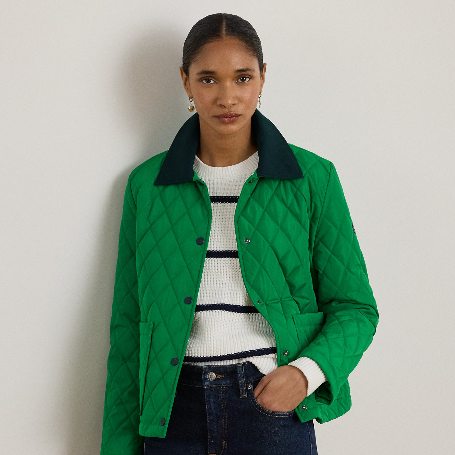 Twill-Trim Diamond-Quilted Barn Jacket