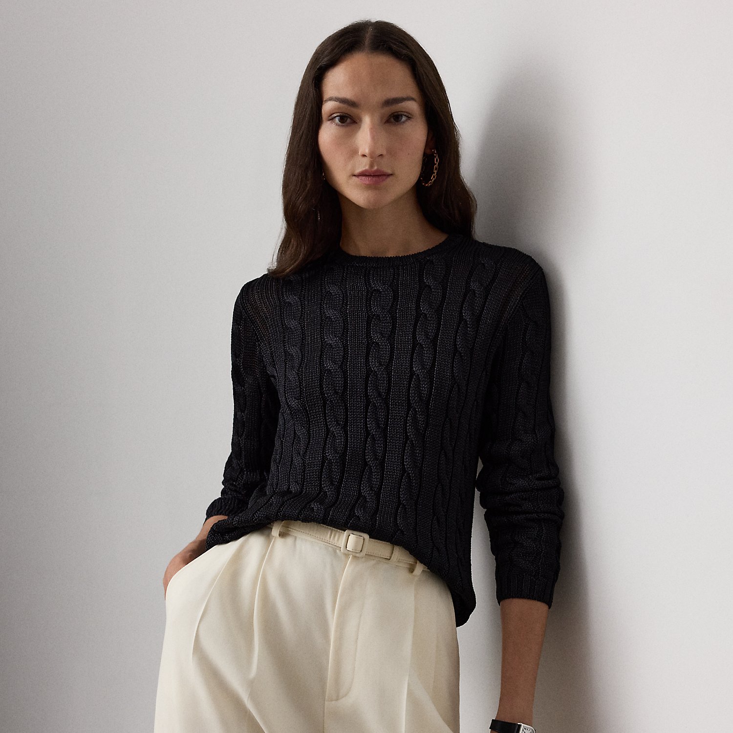 Cable-Knit Silk Crewneck Jumper
