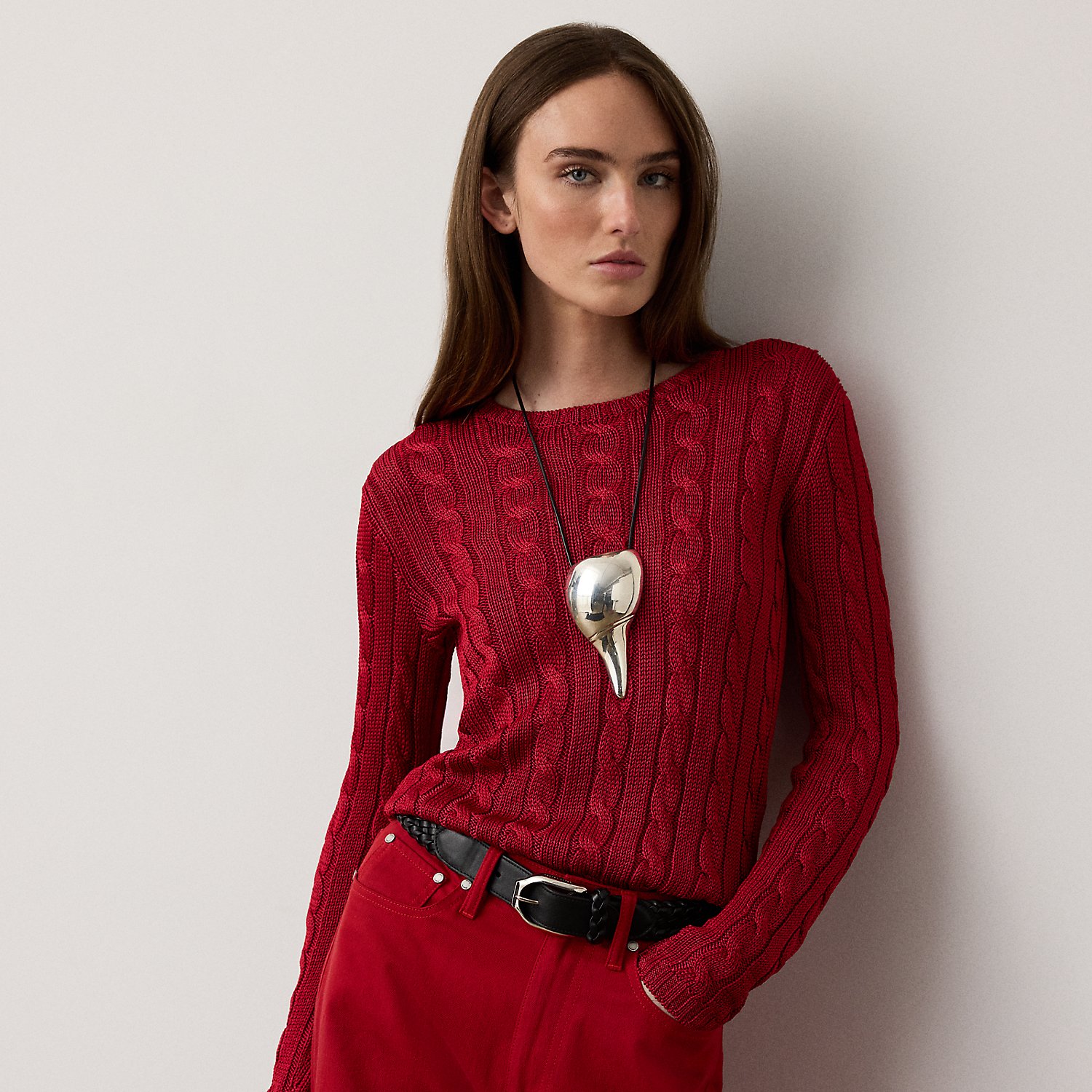 Cable-Knit Silk Crewneck Jumper