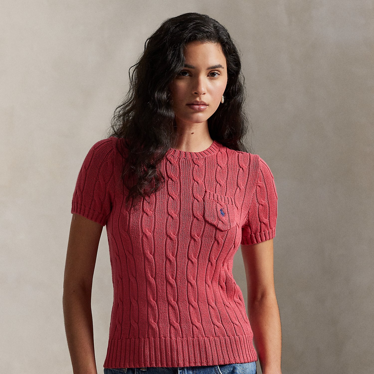 Cable-Knit Cotton Short-Sleeve Jumper