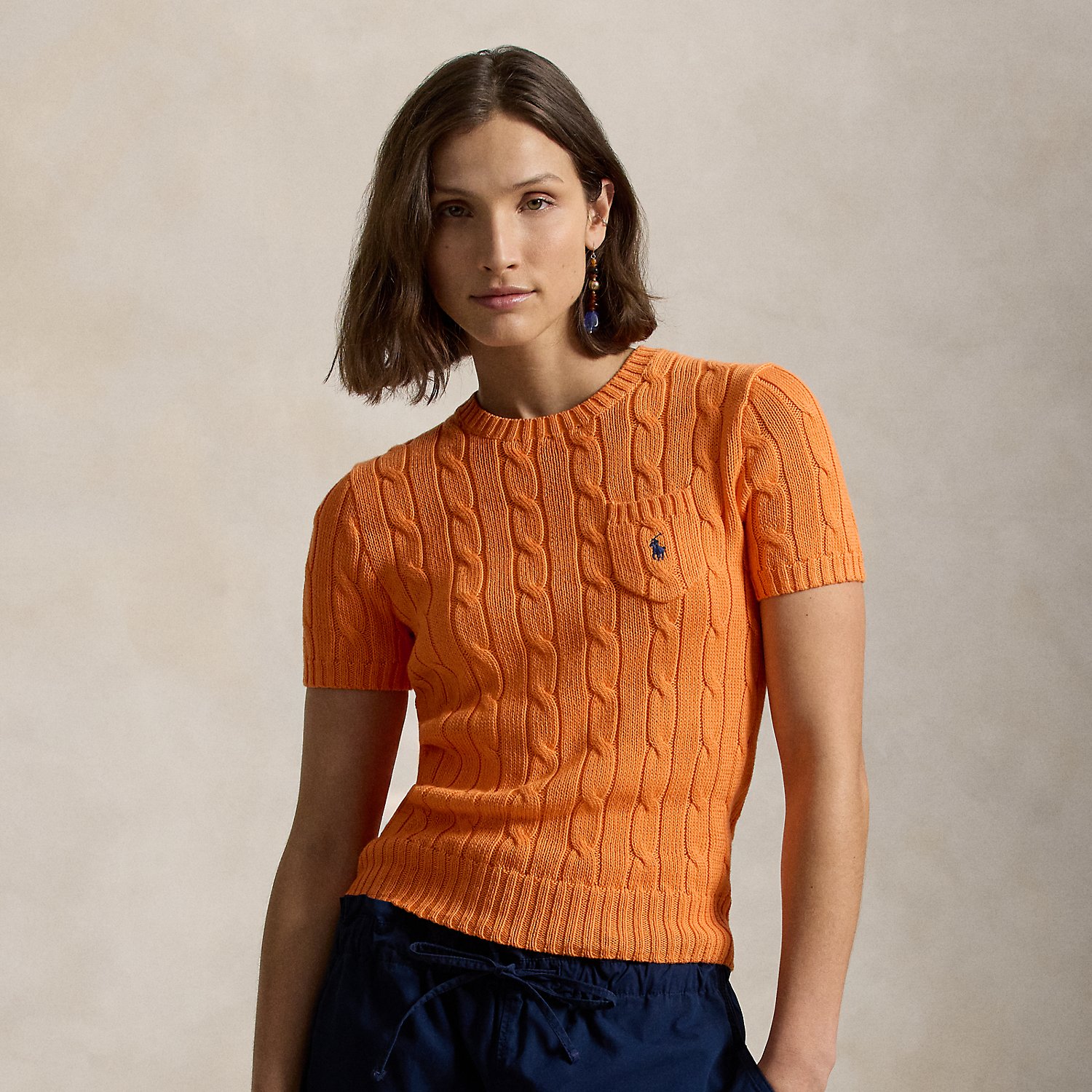 Cable-Knit Cotton Short-Sleeve Jumper