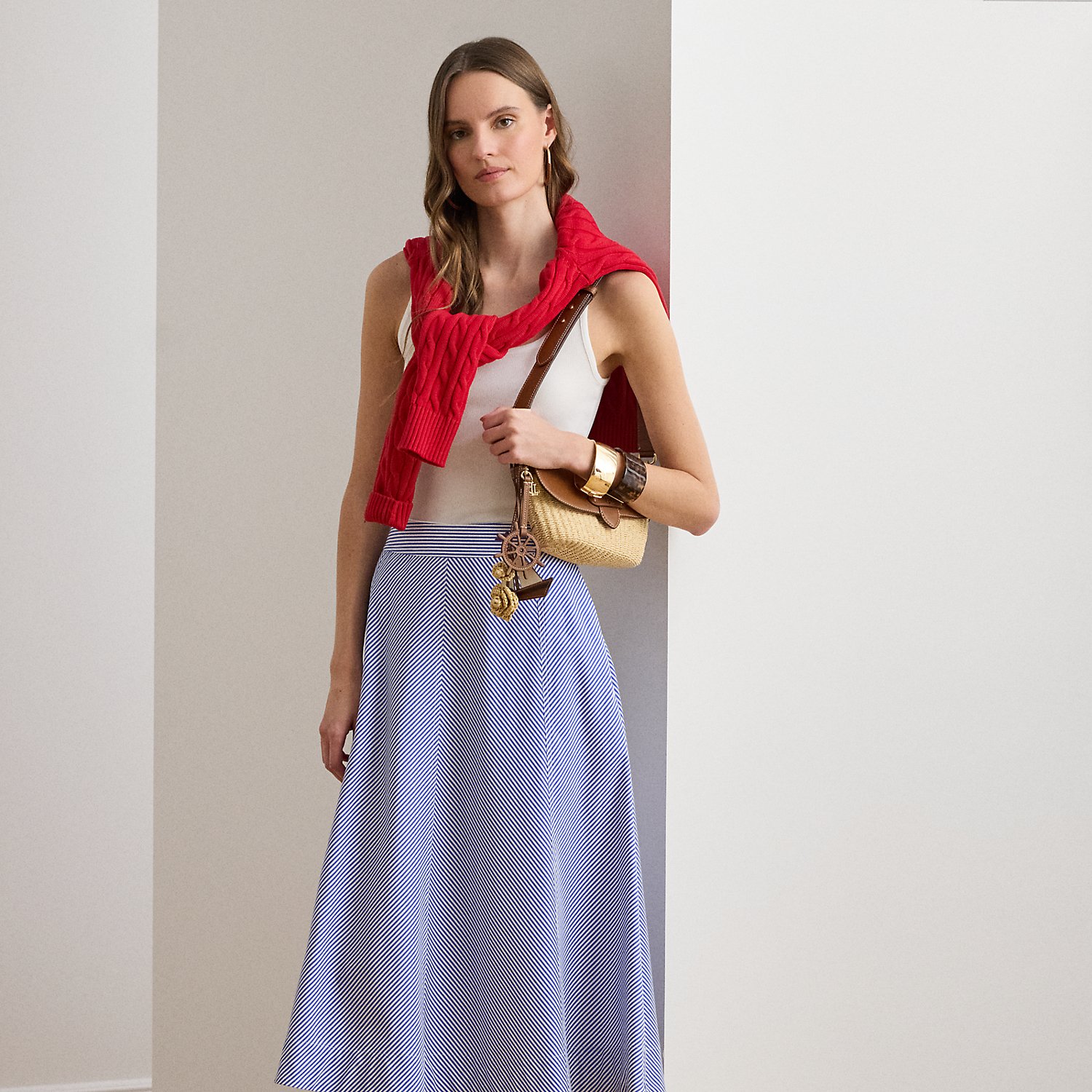Striped Panelled Cotton Broadcloth Skirt