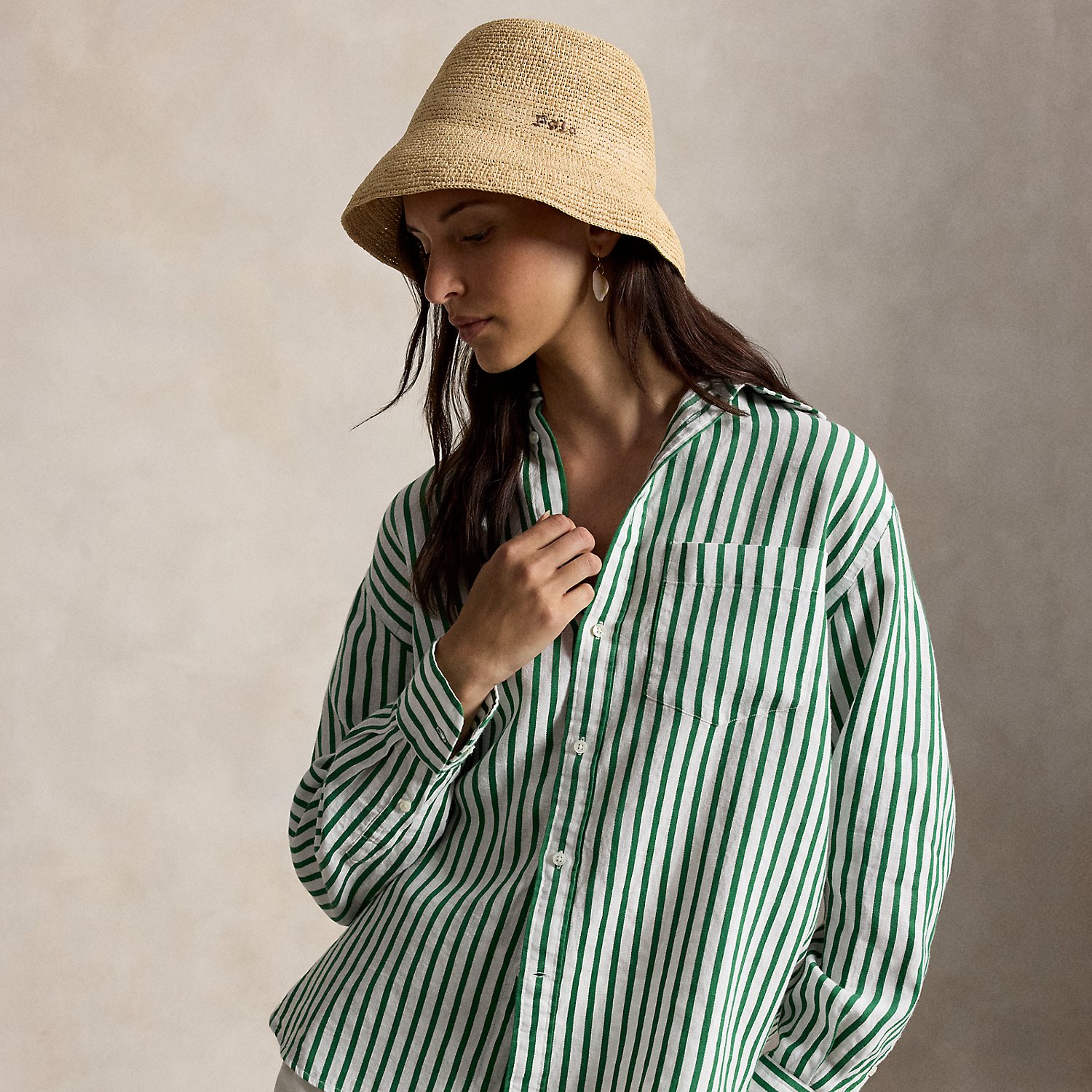 Oversize Fit Striped Linen-Cotton Shirt