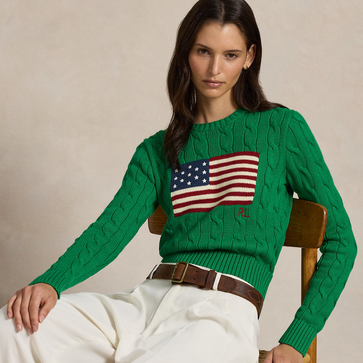Flag Cable-Knit Cotton Cropped Jumper