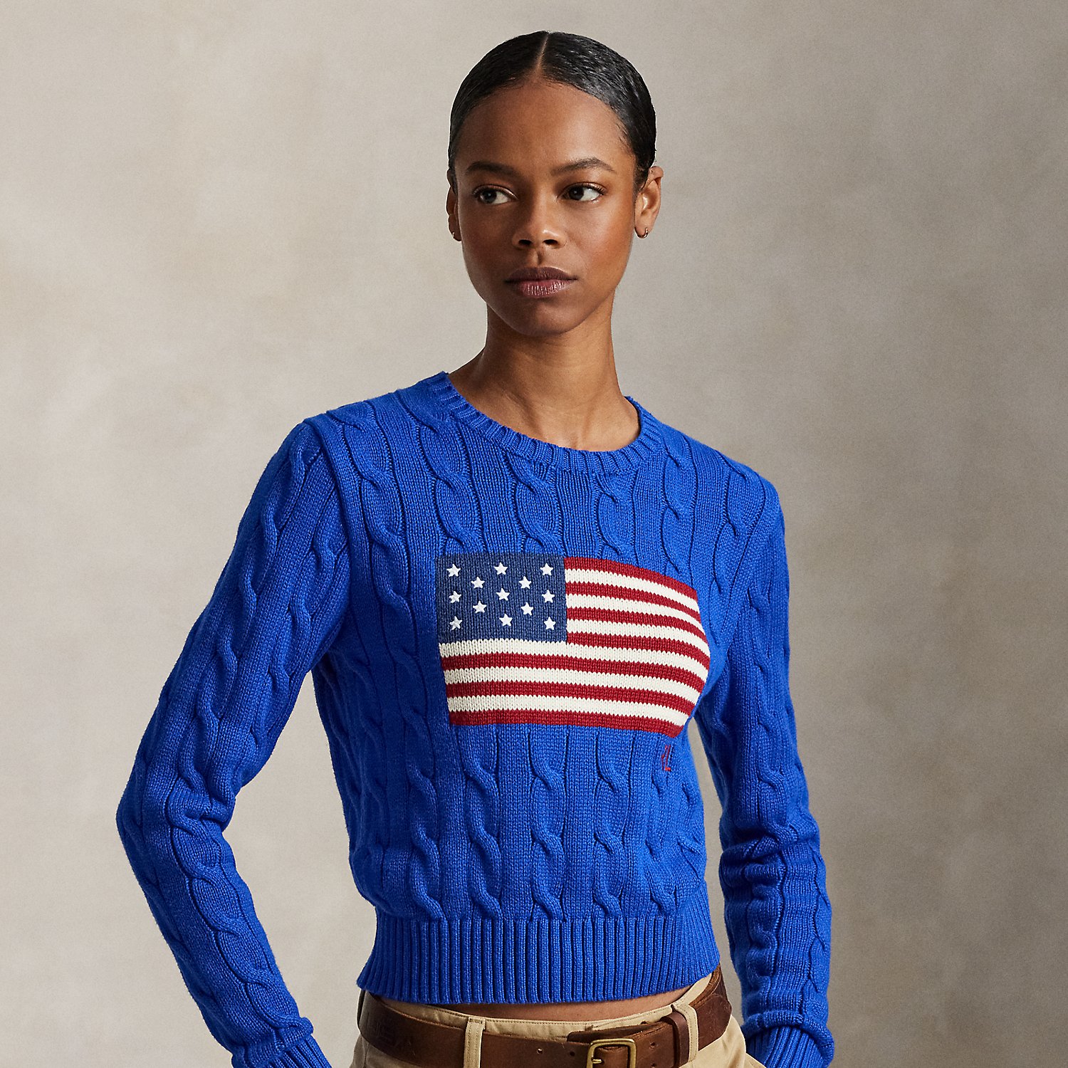 Flag Cable-Knit Cotton Cropped Jumper