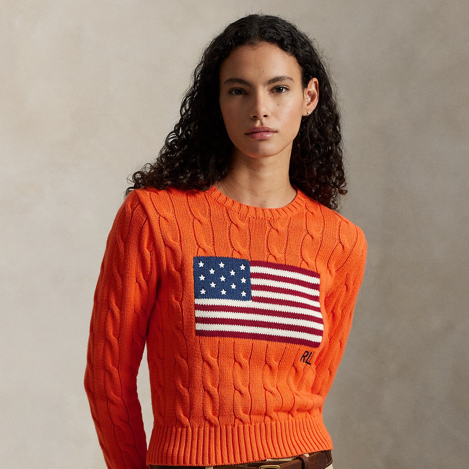Flag Cable-Knit Cotton Cropped Jumper