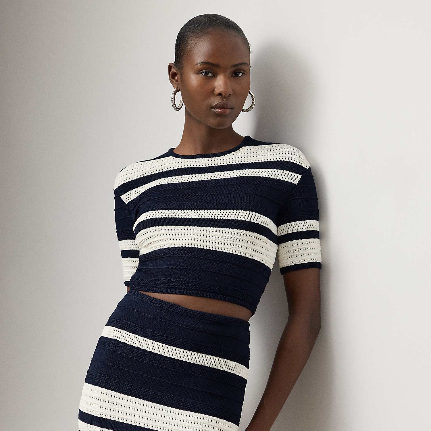 Striped Textured Cropped Jumper