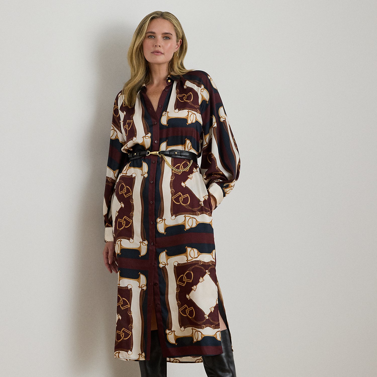 Curve - Equestrian-Print Twill Midi Shirtdress
