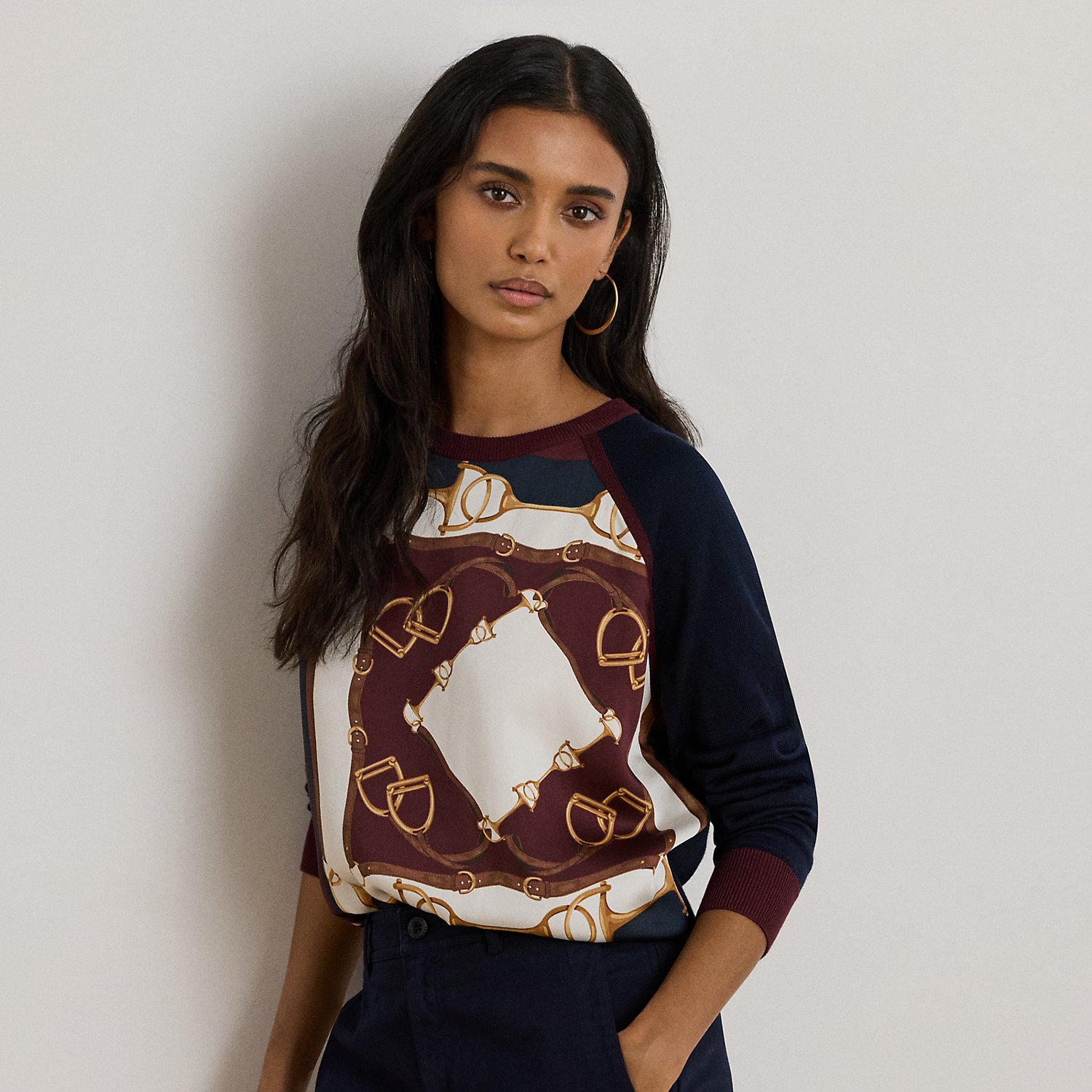 Petite - Equestrian-Print Cotton-Blend Jumper