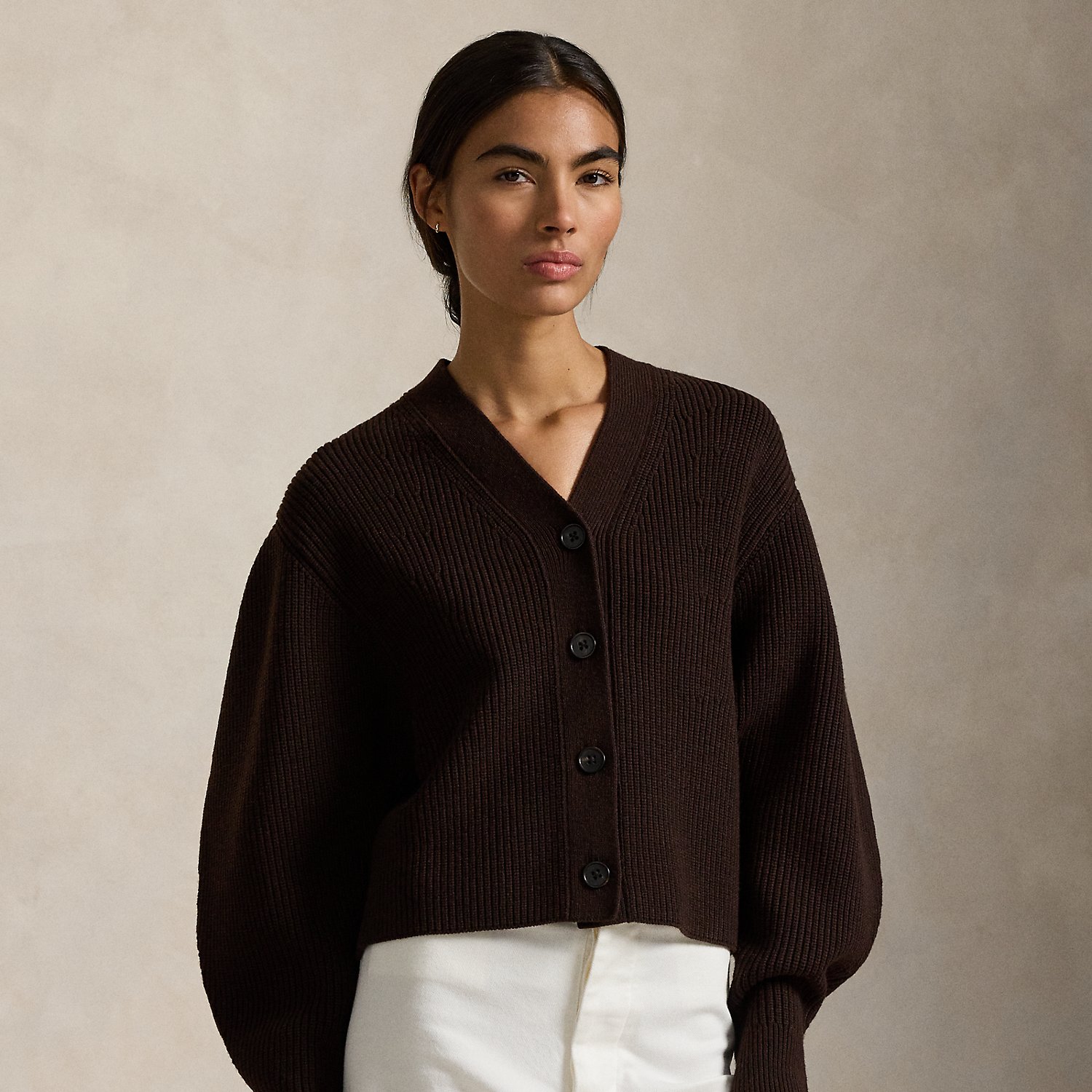 Ribbed Wool-Blend Shaped Cardigan