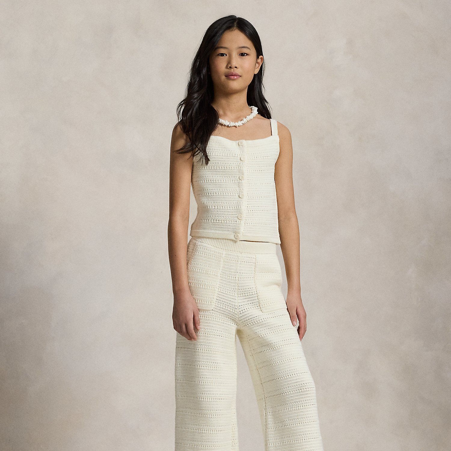 Crocheted Cotton Jumper Top & Trousers by Ralph Lauren