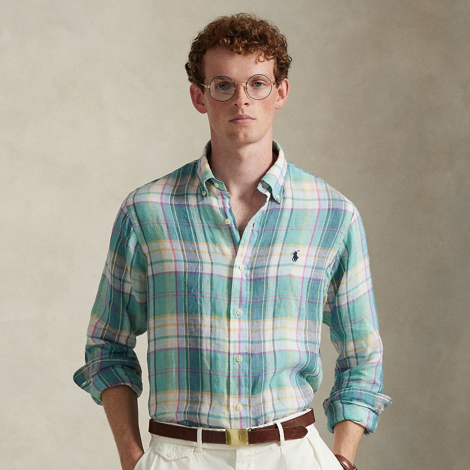 Custom Fit Plaid Linen Shirt
