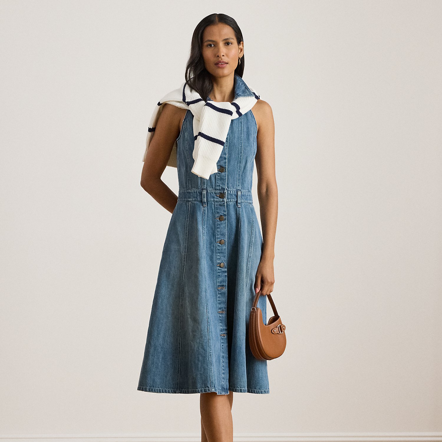 Panelled Denim Sleeveless Shirtdress