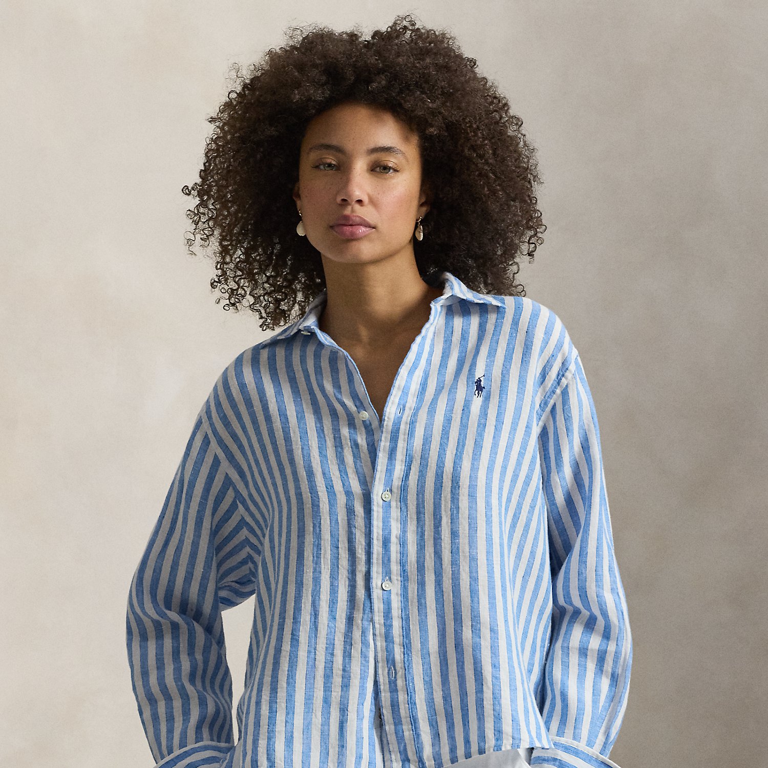 Wide Cropped Striped Linen Shirt by Polo Ralph Lauren