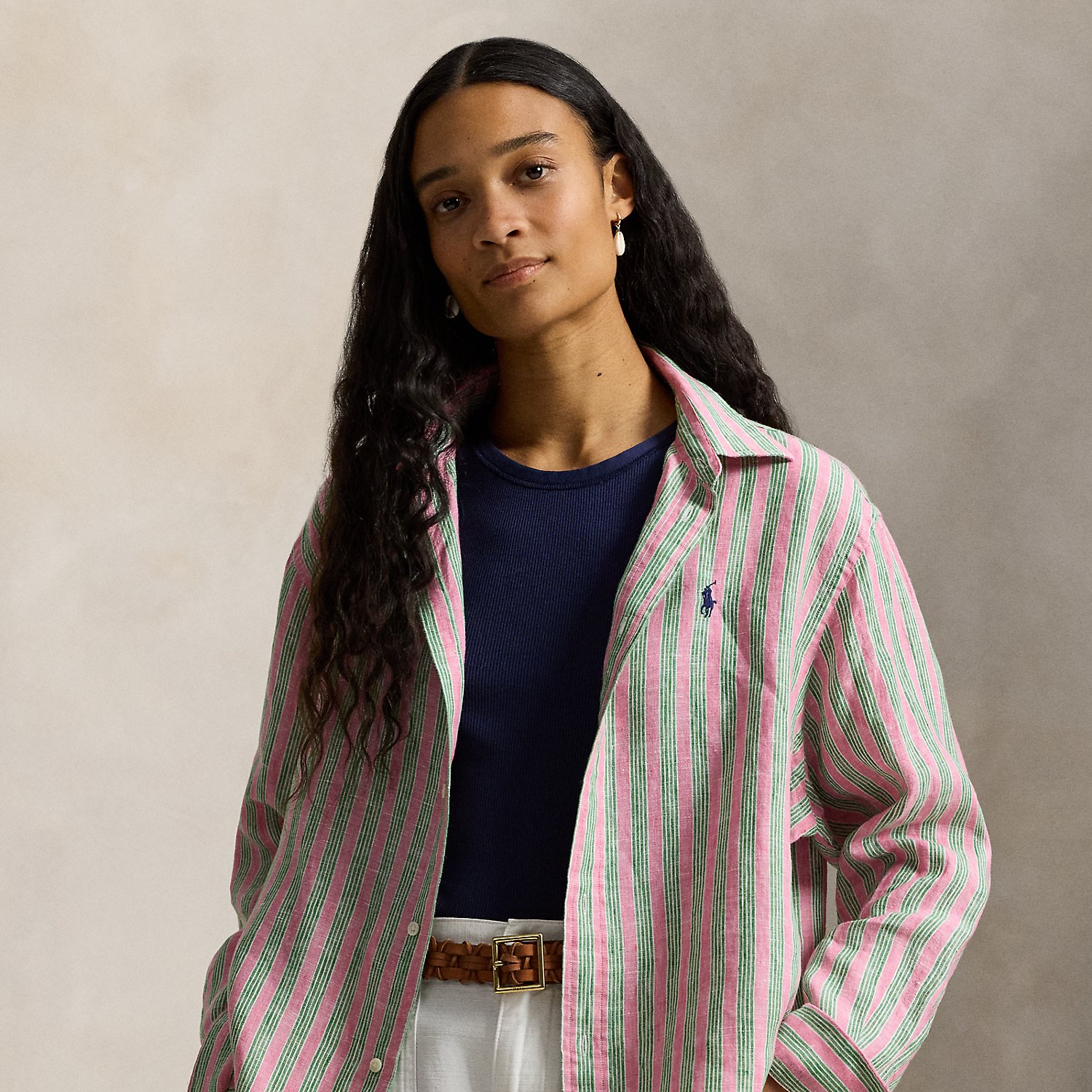 Wide Cropped Striped Linen Shirt