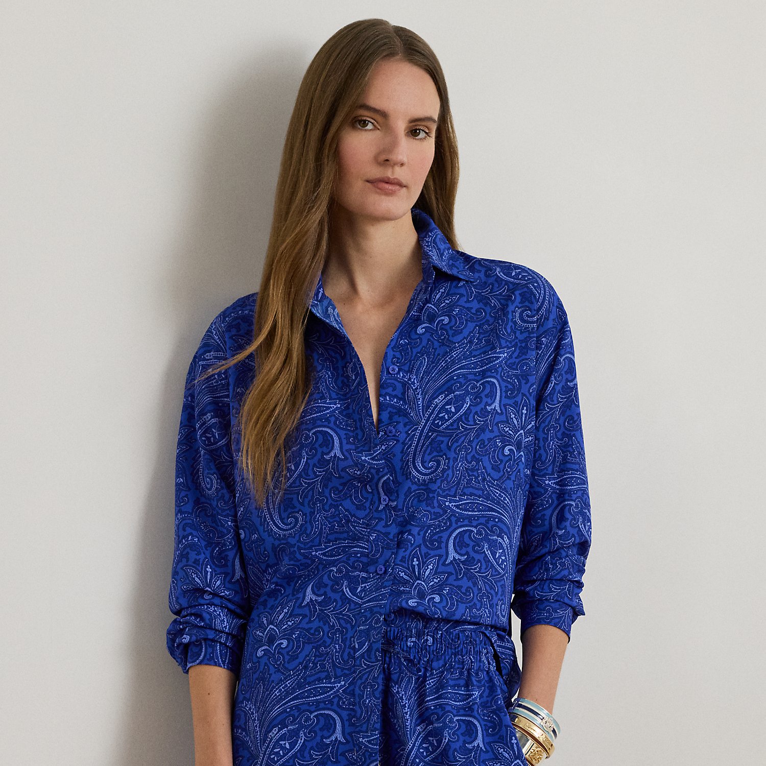 Petite - Relaxed Fit Paisley Crepe Shirt