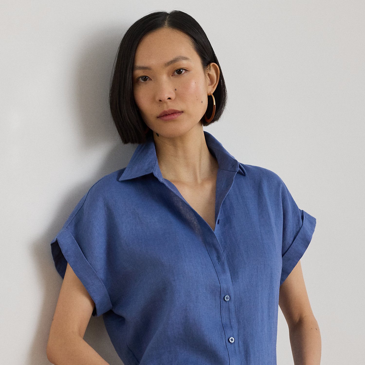 Petite - Relaxed Fit Linen Short-Sleeve Shirt