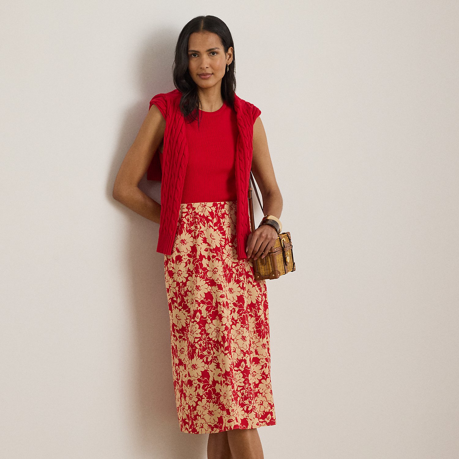 Floral Crepe Midi Skirt