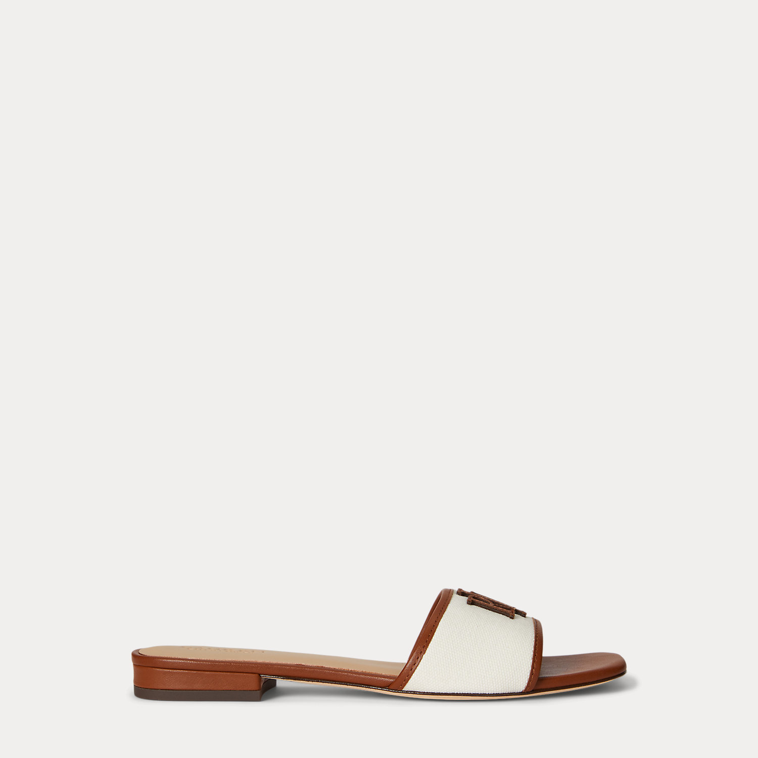Everley Leather-Trim Canvas Slide Sandal