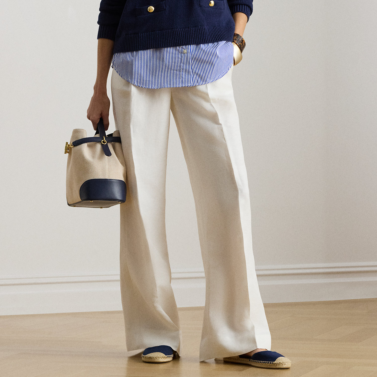 Linen-Blend Twill Wide-Leg Trousers