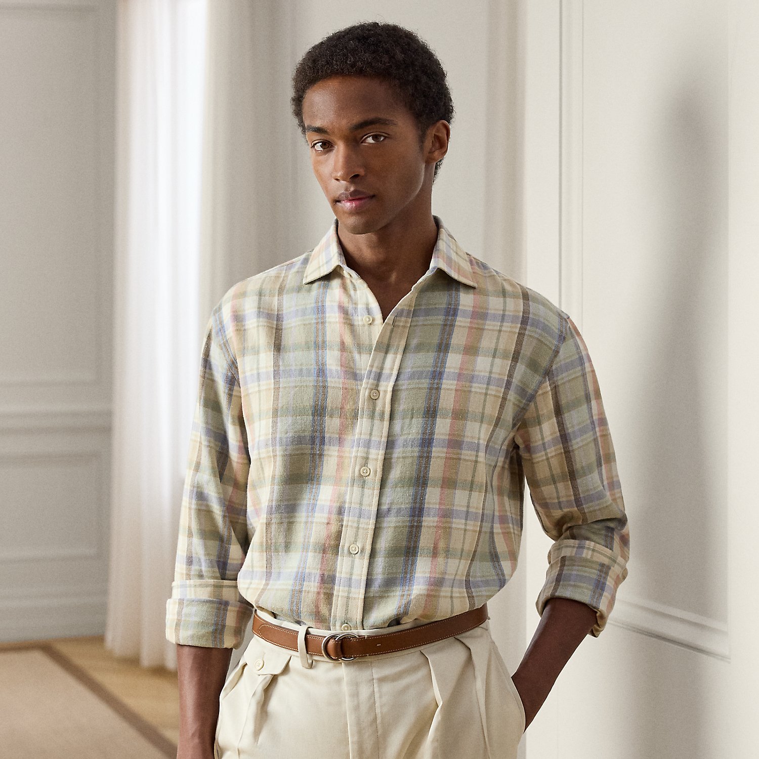 Plaid Hemp-Cotton Shirt