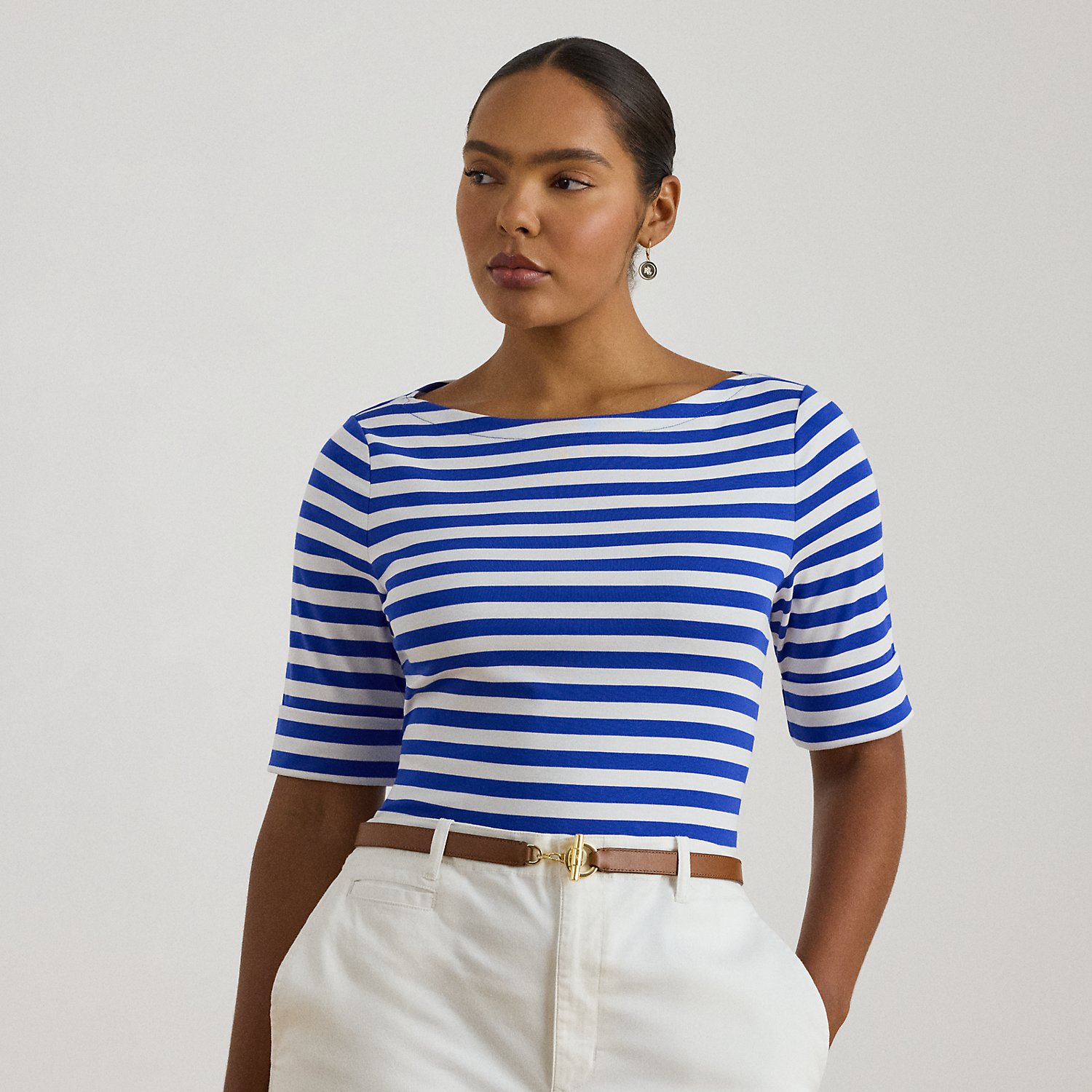 Curve - Striped Stretch Cotton Boatneck T-Shirt