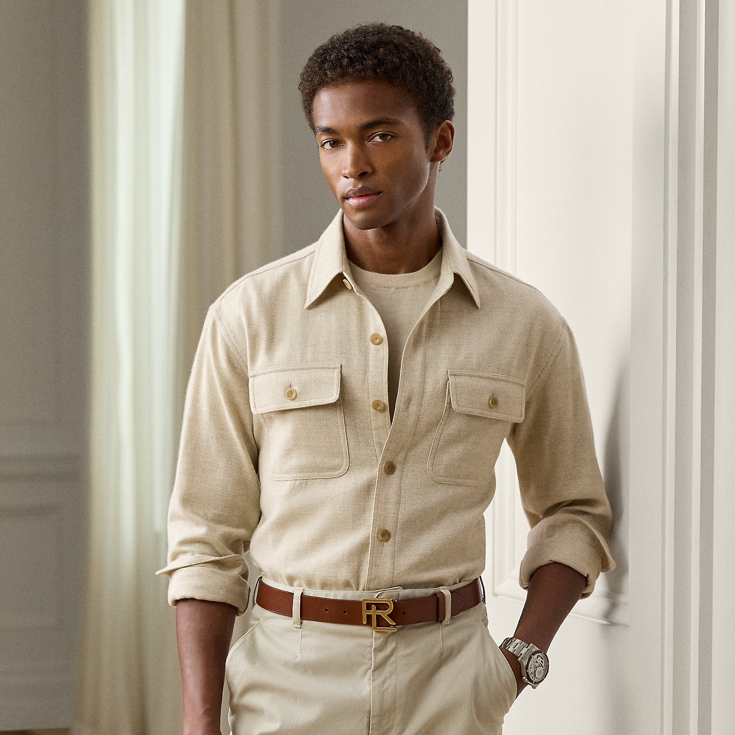 Cotton-Cashmere Herringbone Shirt