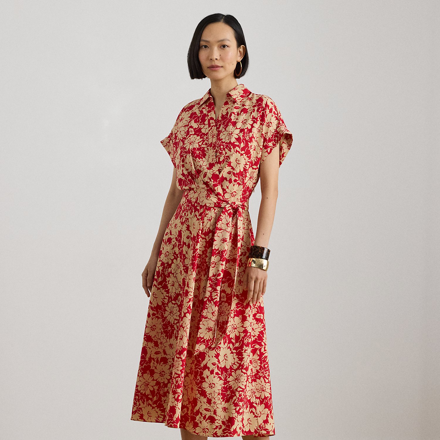 Floral Belted Crepe Dress