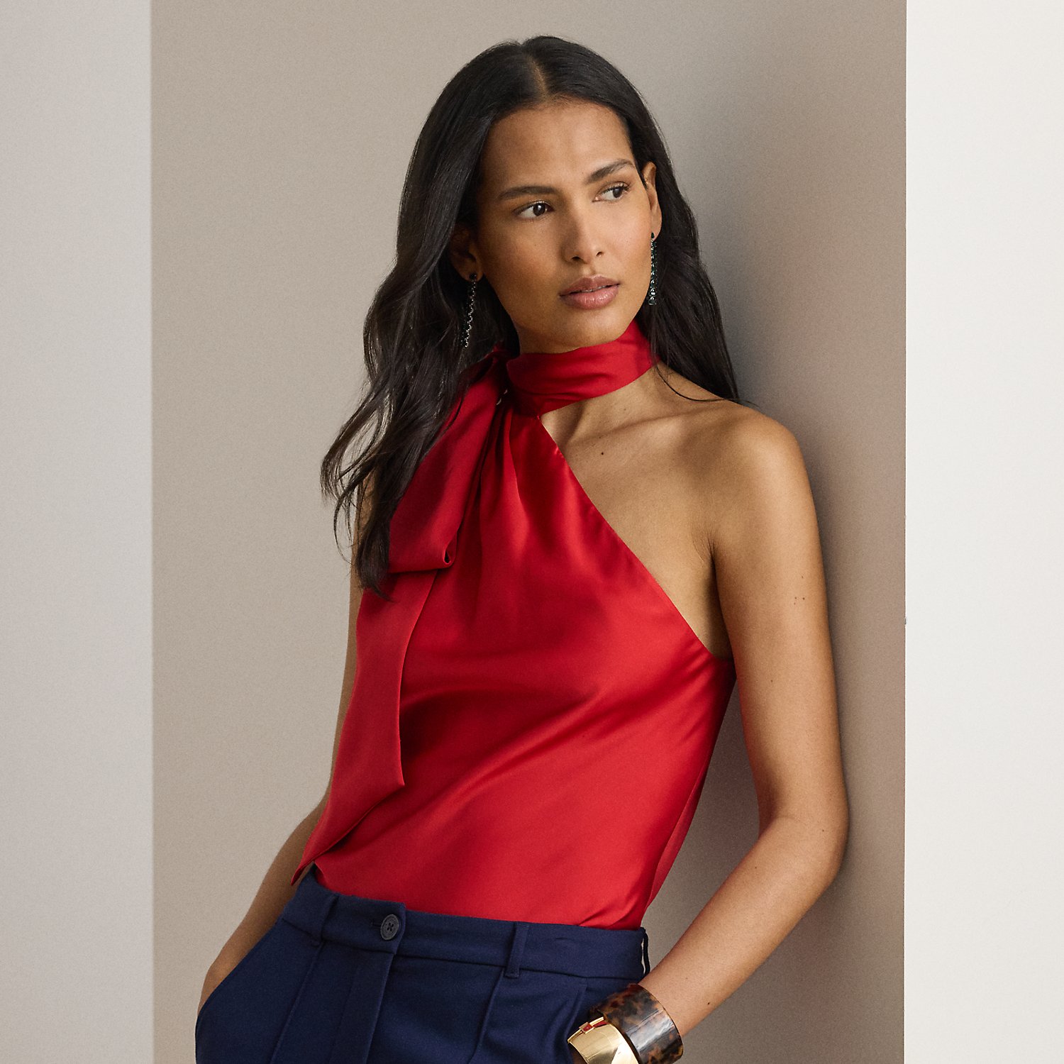 Charmeuse Tie-Neck Halter Top