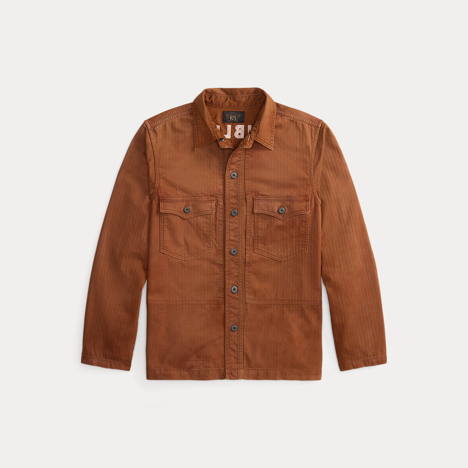Embroidered Herringbone Twill Overshirt
