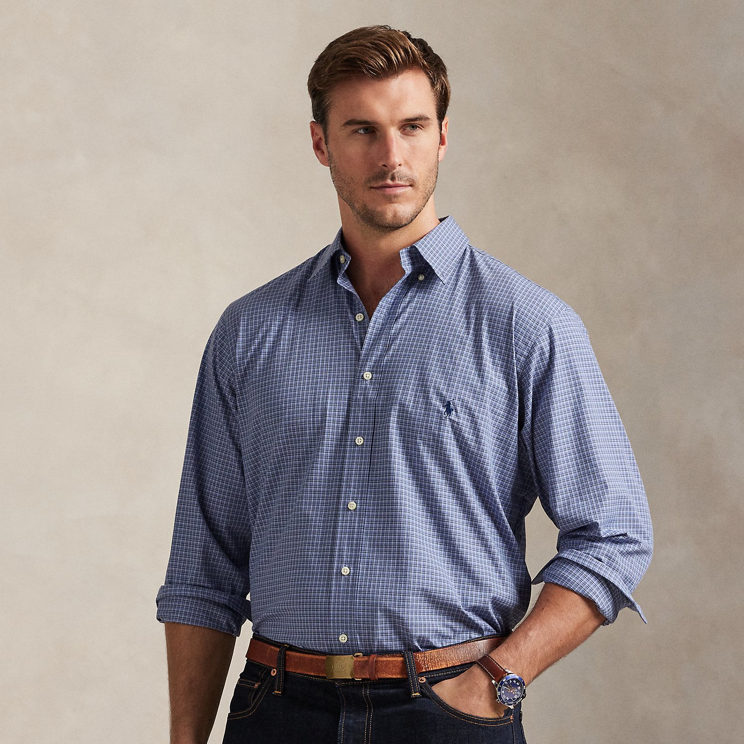 Big & Tall - Checked Stretch Poplin Shirt