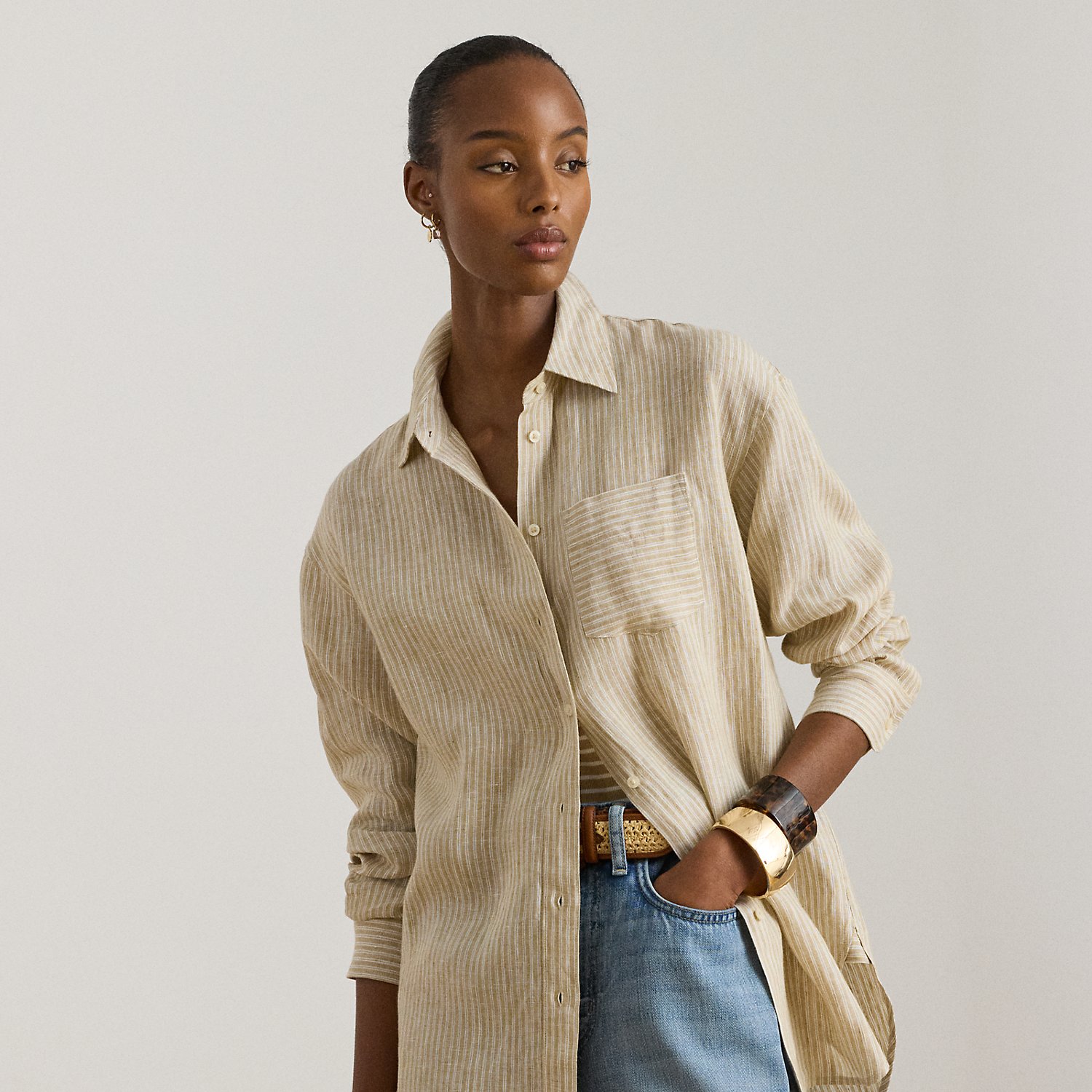 Relaxed Fit Striped Linen Shirt by Lauren Ralph Lauren