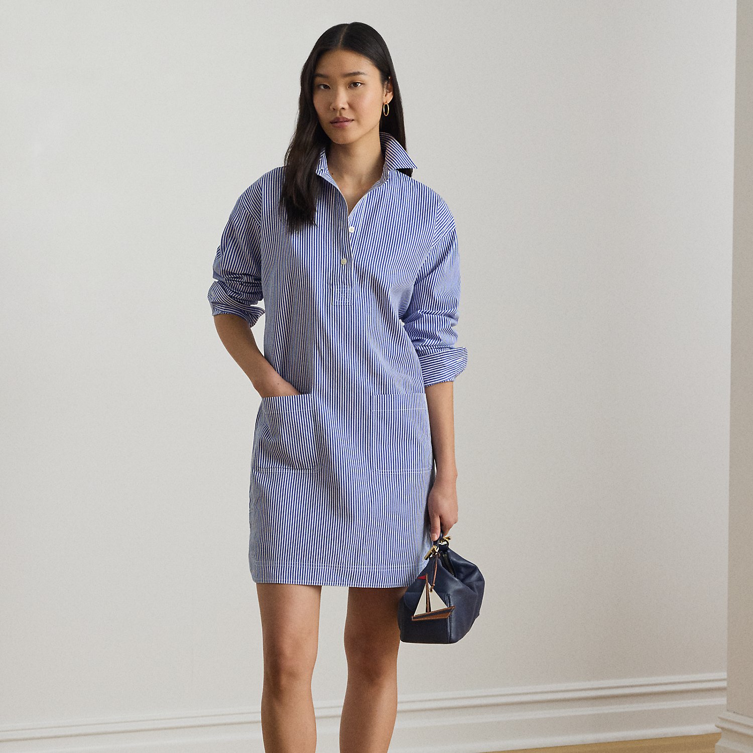 Striped Cotton Broadcloth Shirtdress