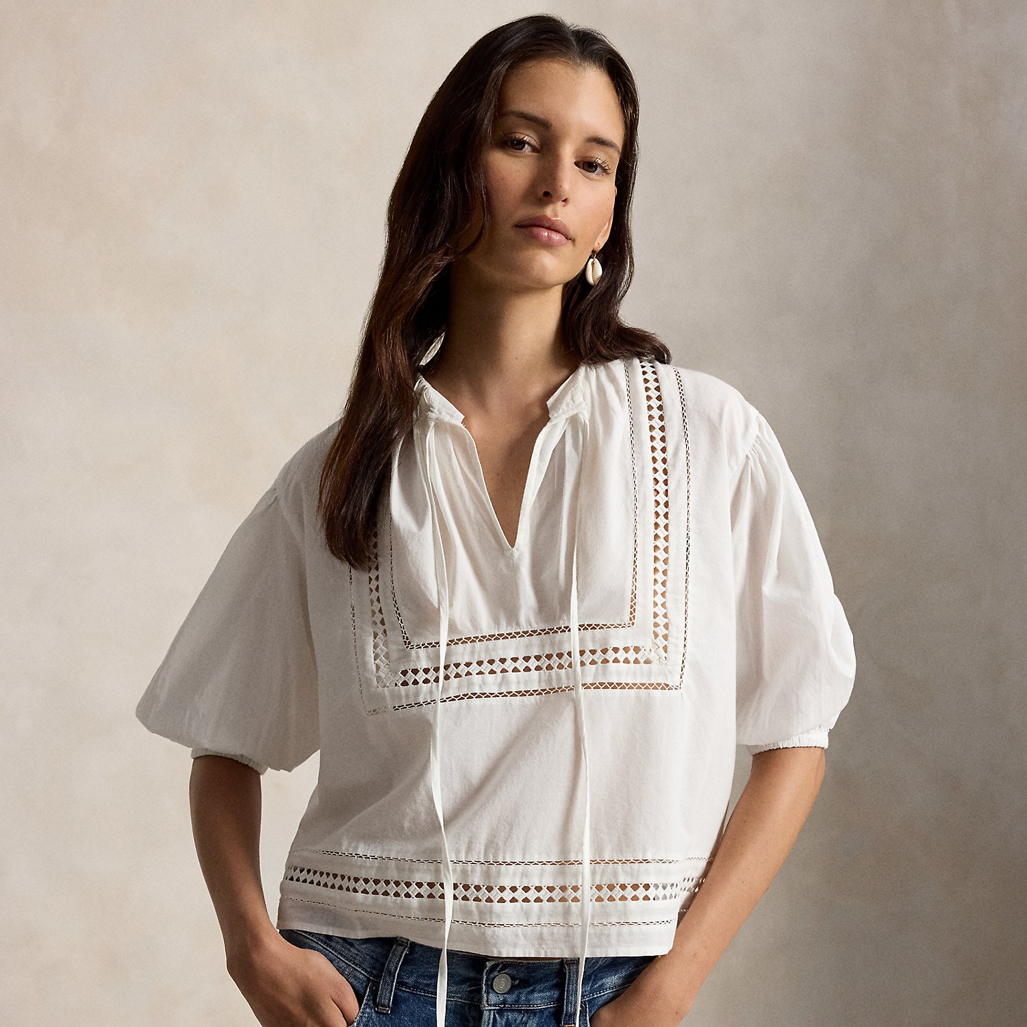 Lace-Trim Cotton Shirt