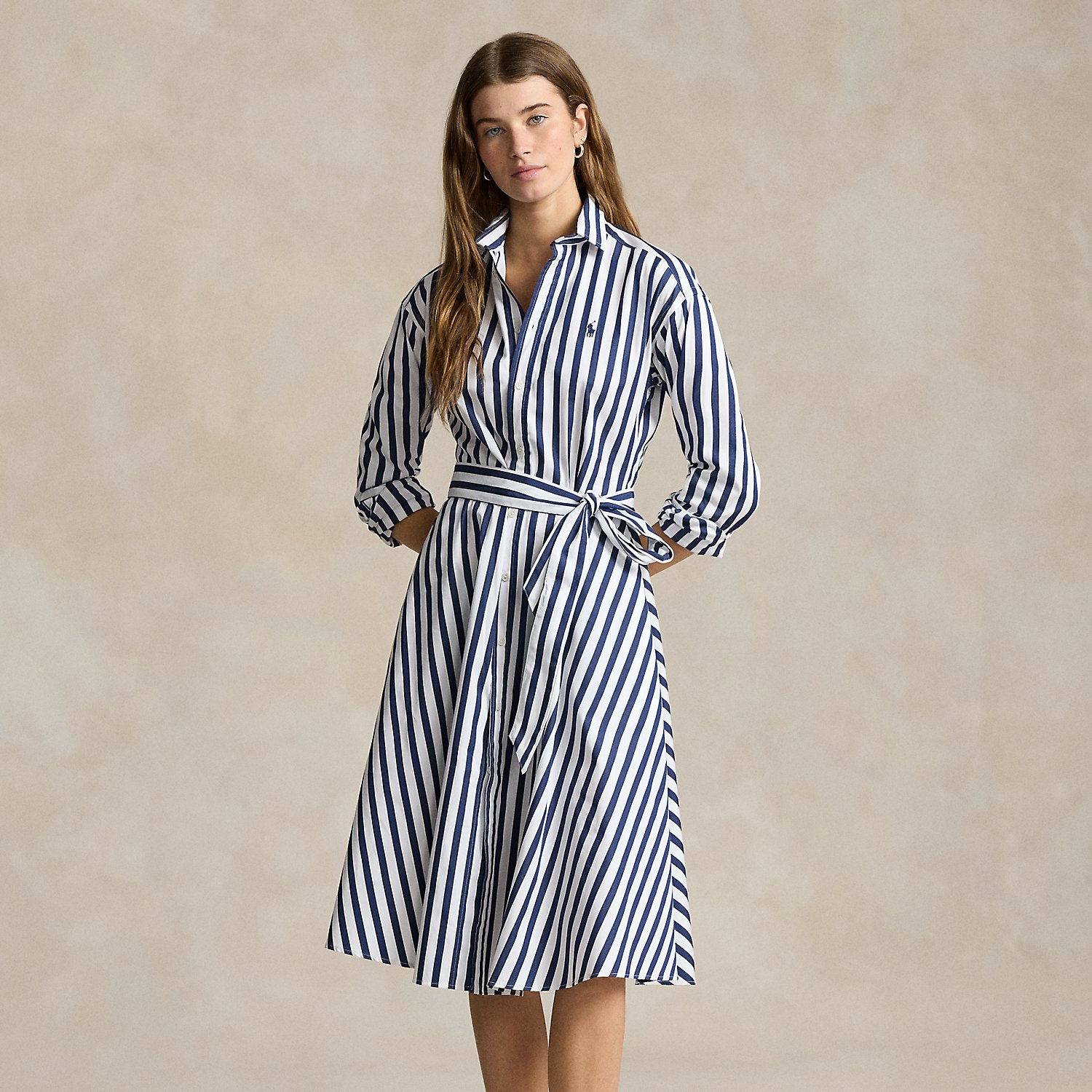 Belted Striped Cotton Shirtdress