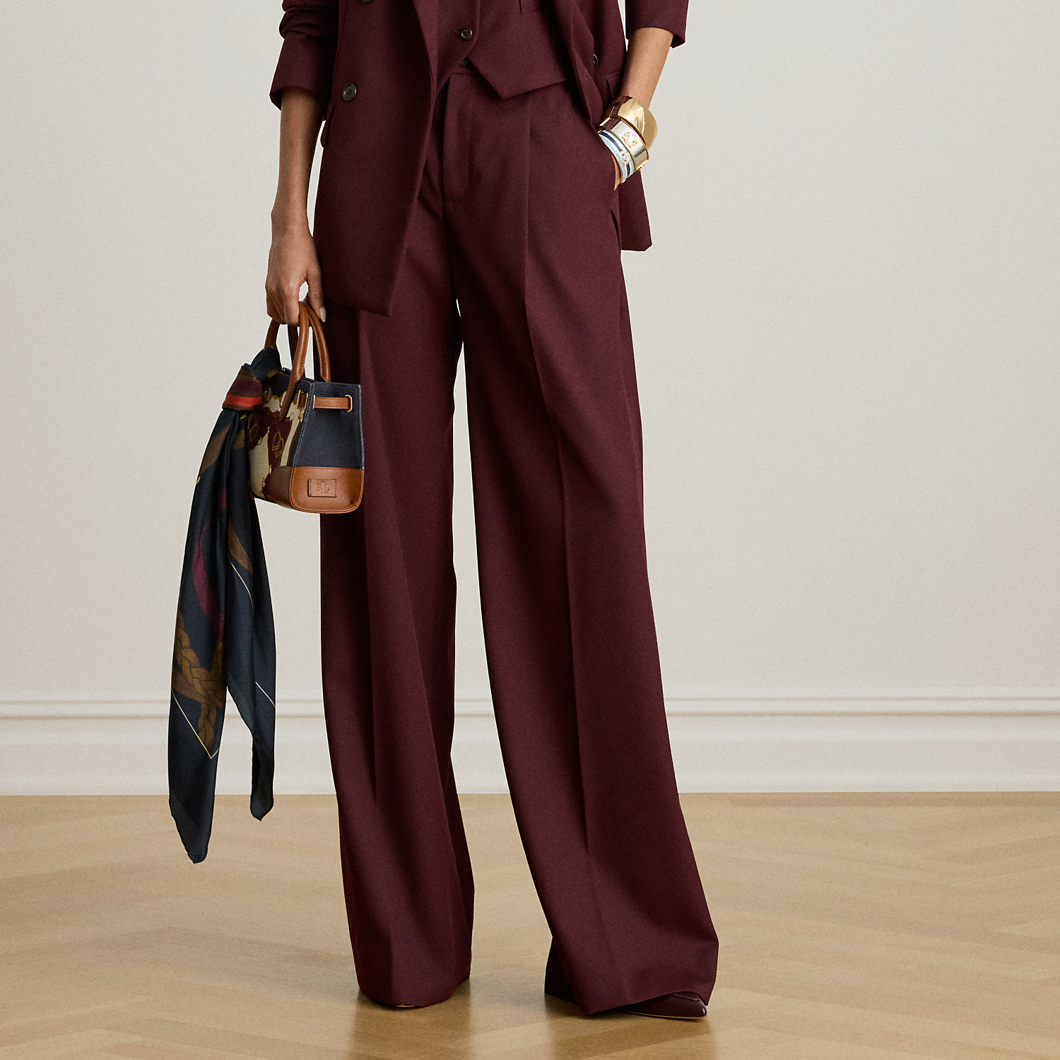 Wool-Blend Twill Wide-Leg Trousers