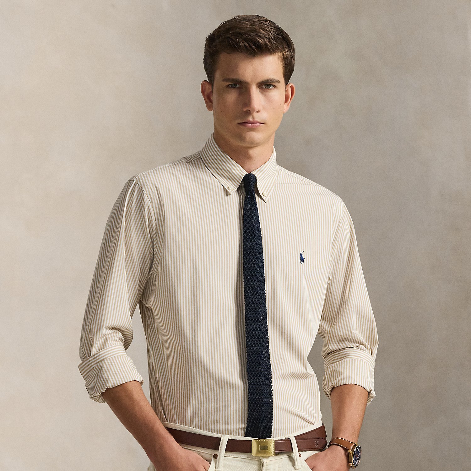 Slim Fit Striped Stretch Poplin Shirt