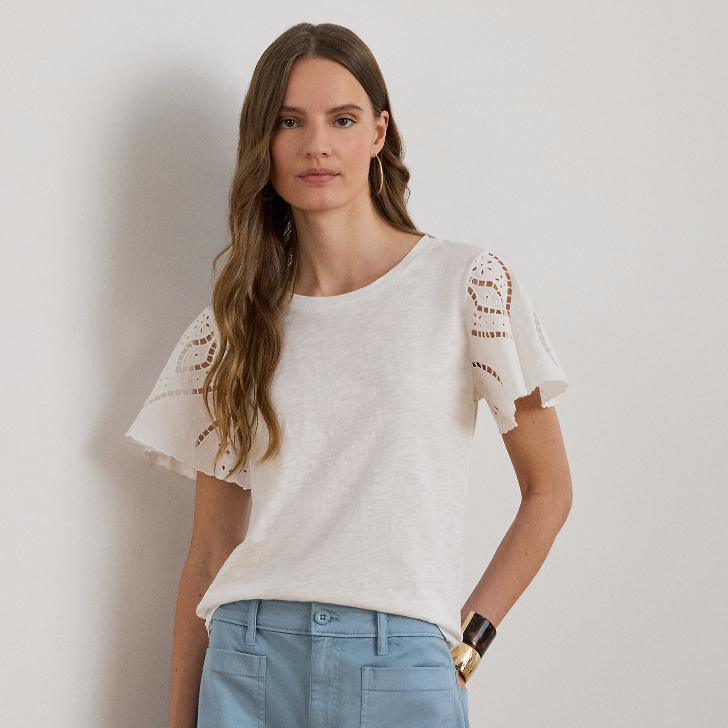Eyelet Cotton Jersey & Broadcloth Top