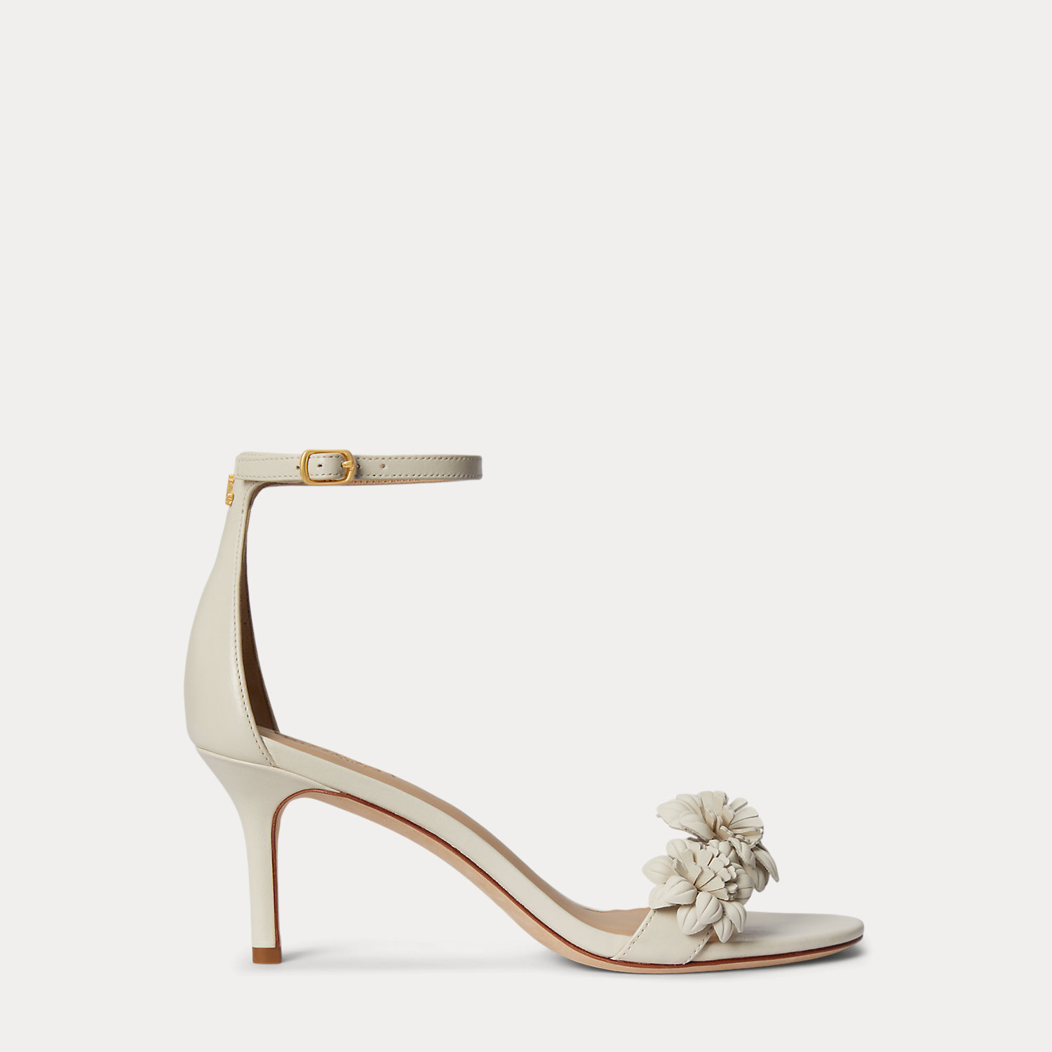Allie Mid-Heel Floral-Trim Nappa Sandal