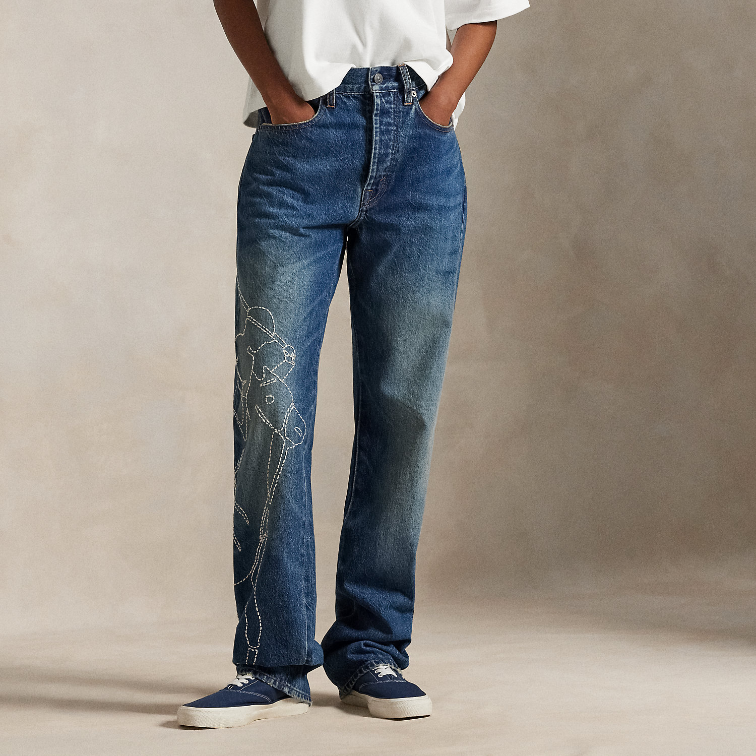 Embroidered Relaxed Straight Jeans